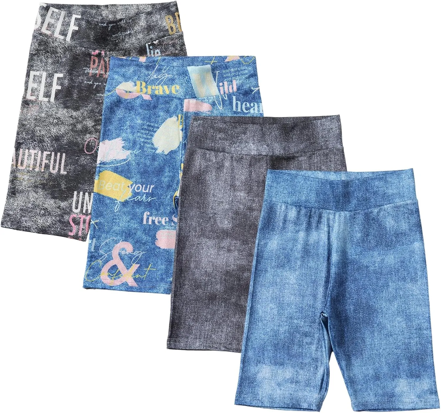 4 Pack Girls Denim Jean Shorts Kids High Waist Stretch Summer Jeans Girls Denim Midi Shorts