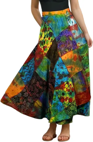 Agan Traders Women's 2025 Summer Boho Maxi Skirt for Fall Patched Tie Up High Waisted Long Skirt Bohemian Wrap Cover Up
