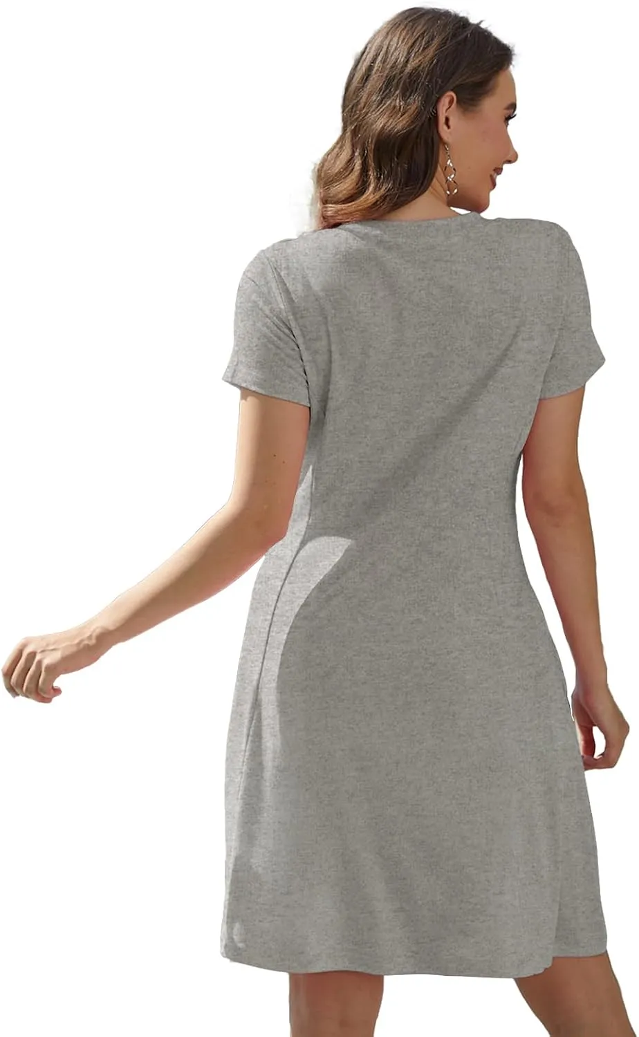 Alaster Queen Womens 2025 Casual Summer Dresses Flowing V Neck Mini Dress Short Sleeve T Shirts for Women with Pocket
