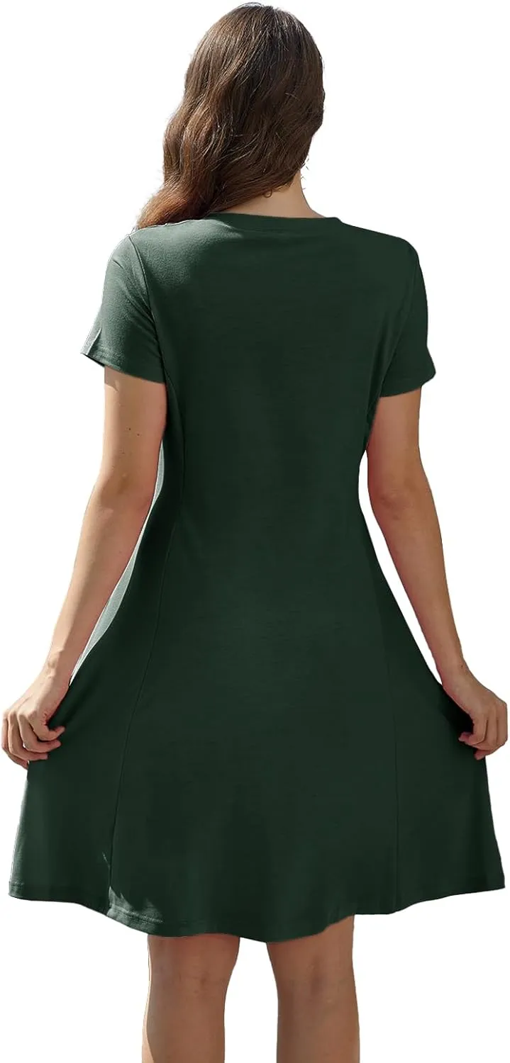 Alaster Queen Womens 2025 Casual Summer Dresses Flowing V Neck Mini Dress Short Sleeve T Shirts for Women with Pocket