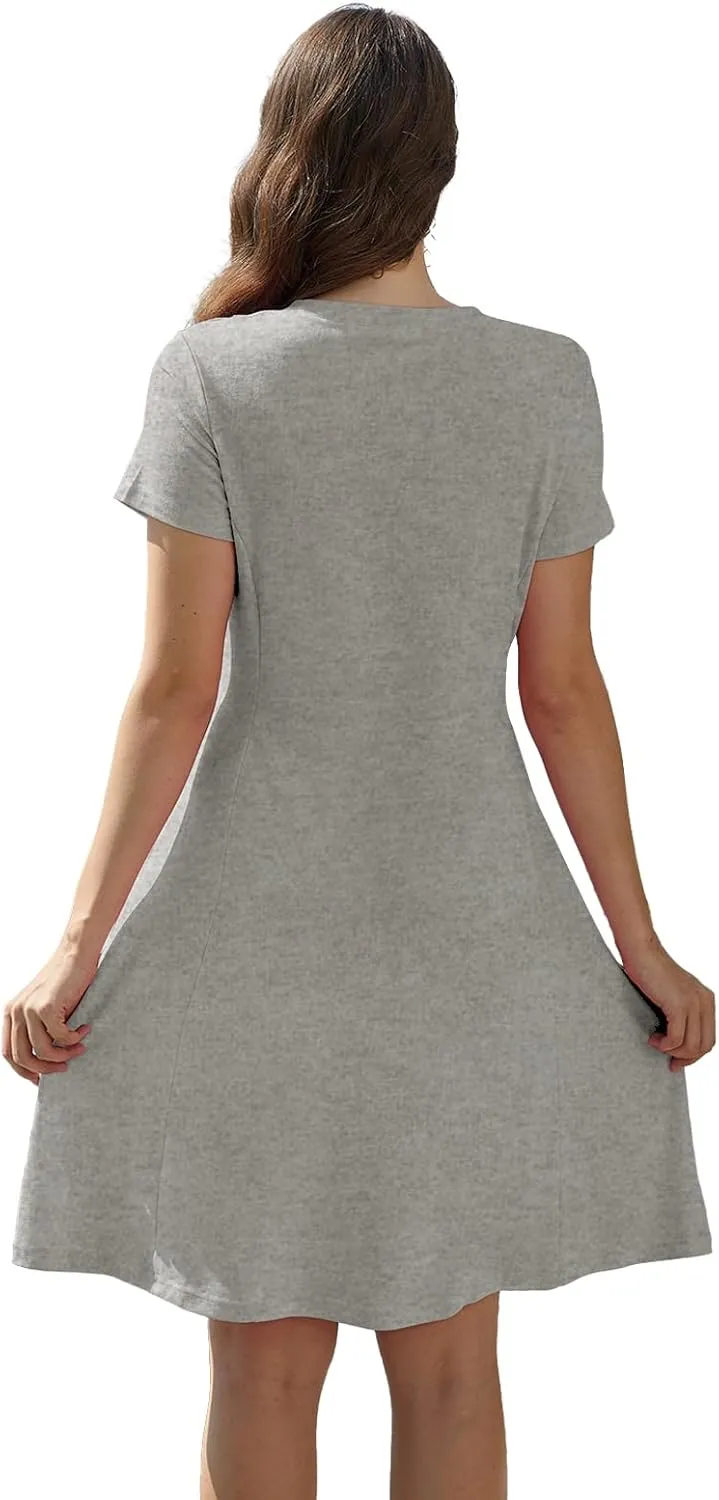 Alaster Queen Womens 2025 Casual Summer Dresses Flowing V Neck Mini Dress Short Sleeve T Shirts for Women with Pocket