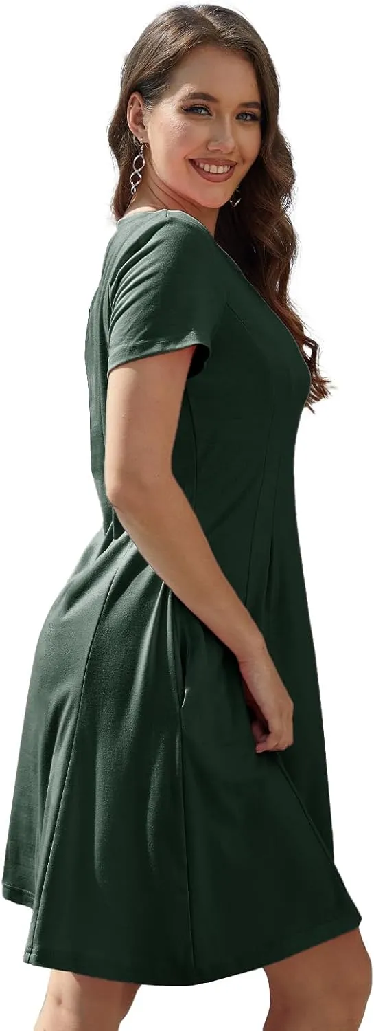 Alaster Queen Womens 2025 Casual Summer Dresses Flowing V Neck Mini Dress Short Sleeve T Shirts for Women with Pocket