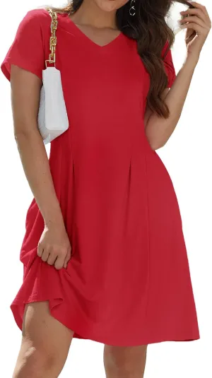 Alaster Queen Womens 2025 Casual Summer Dresses Flowing V Neck Mini Dress Short Sleeve T Shirts for Women with Pocket