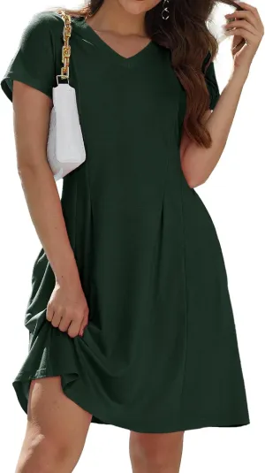 Alaster Queen Womens 2025 Casual Summer Dresses Flowing V Neck Mini Dress Short Sleeve T Shirts for Women with Pocket