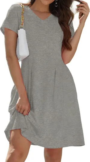 Alaster Queen Womens 2025 Casual Summer Dresses Flowing V Neck Mini Dress Short Sleeve T Shirts for Women with Pocket