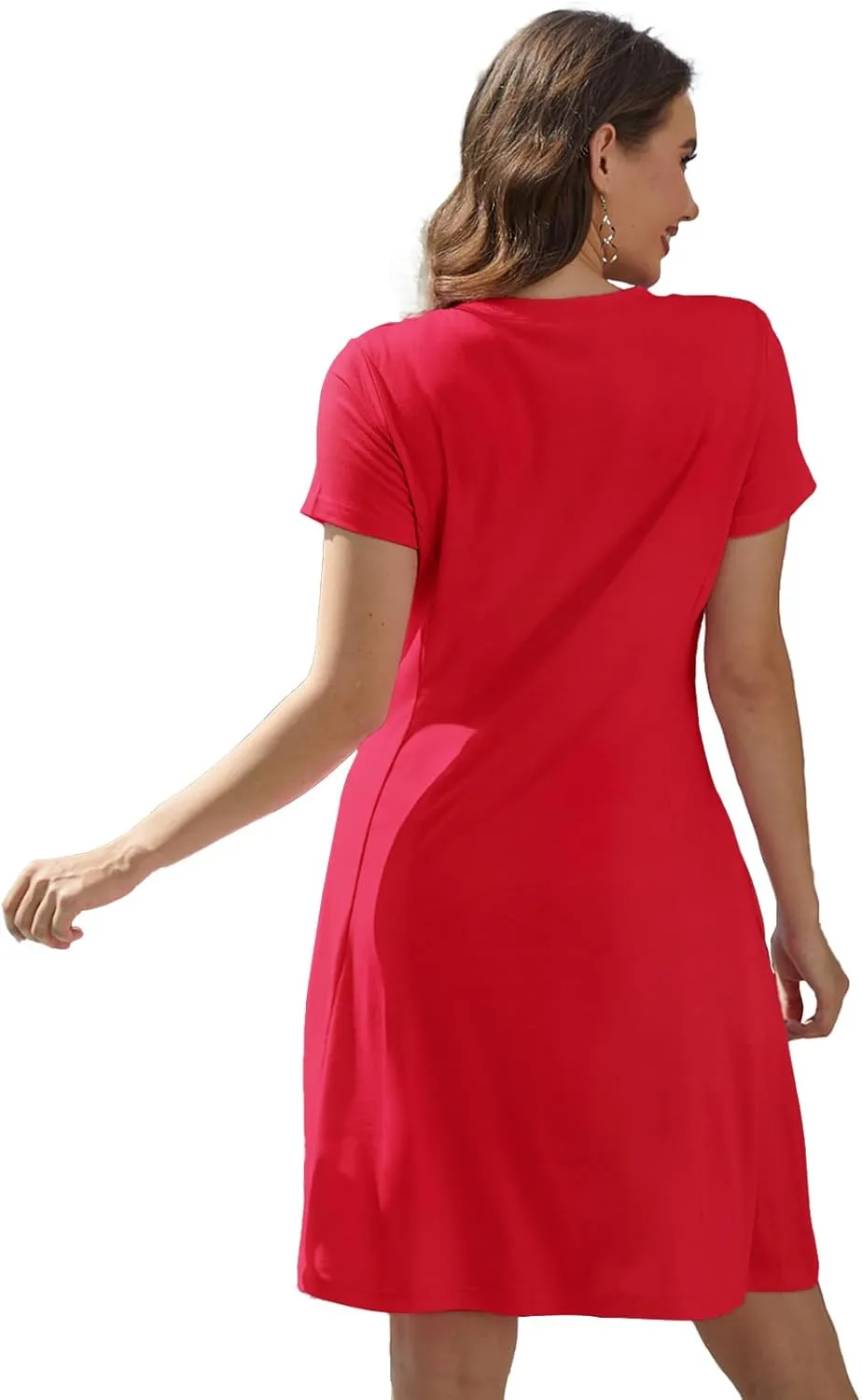 Alaster Queen Womens 2025 Casual Summer Dresses Flowing V Neck Mini Dress Short Sleeve T Shirts for Women with Pocket