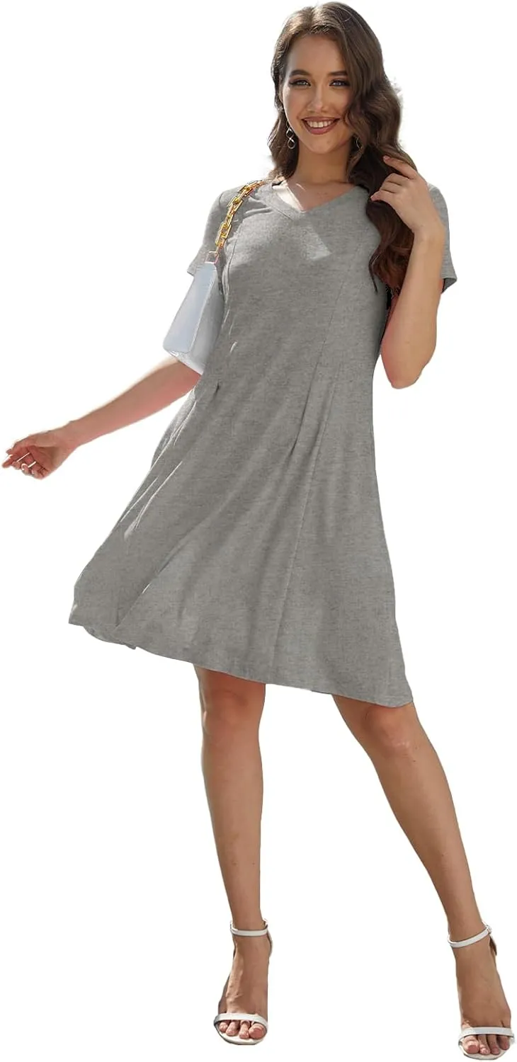 Alaster Queen Womens 2025 Casual Summer Dresses Flowing V Neck Mini Dress Short Sleeve T Shirts for Women with Pocket
