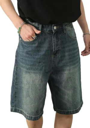 Baggy Jean Shorts for Men Summer Wide Leg Loose Fit Casual Jorts Vintage Hip Hop Streetwear Denim Shorts Y2K