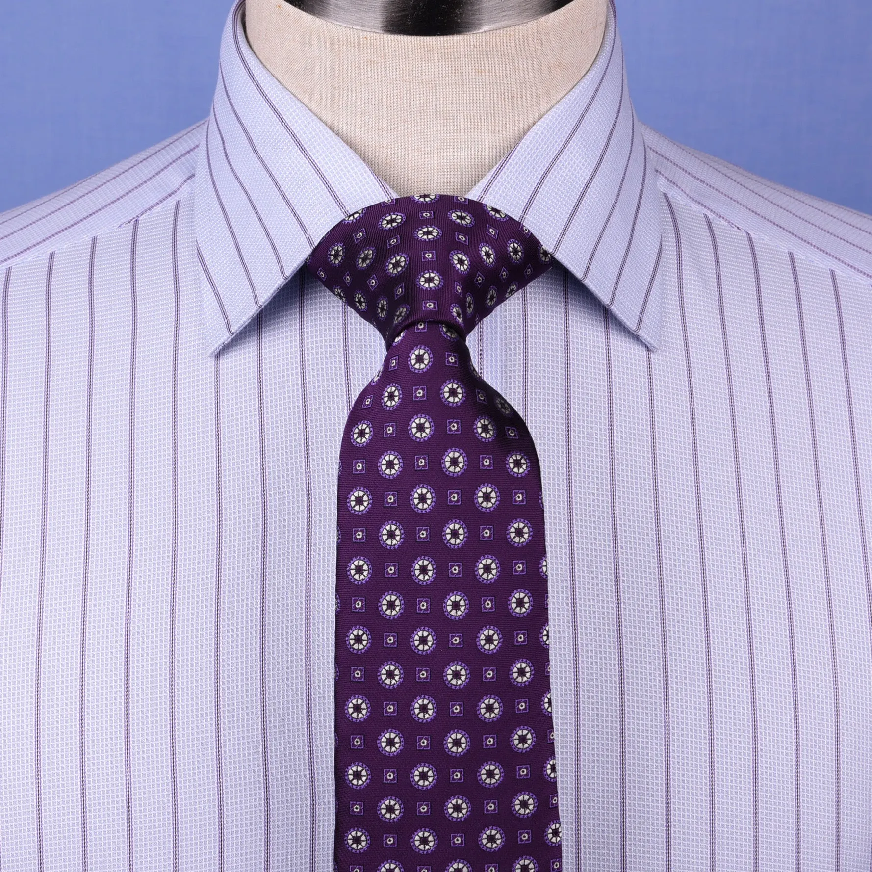Blue Striped Dress Shirt Formal Business Designer Stripes Stylish Fashion Single Cuff