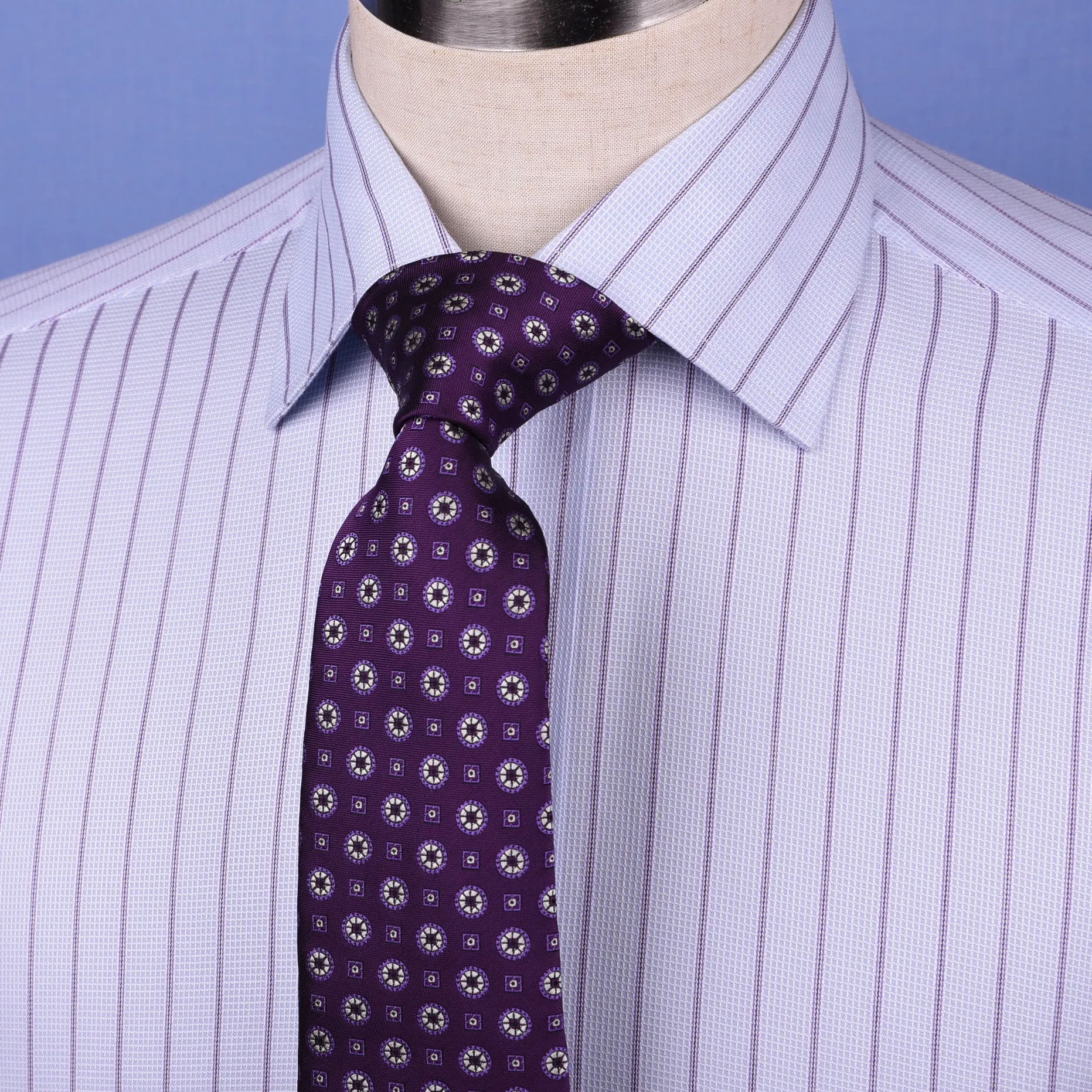 Blue Striped Dress Shirt Formal Business Designer Stripes Stylish Fashion Single Cuff