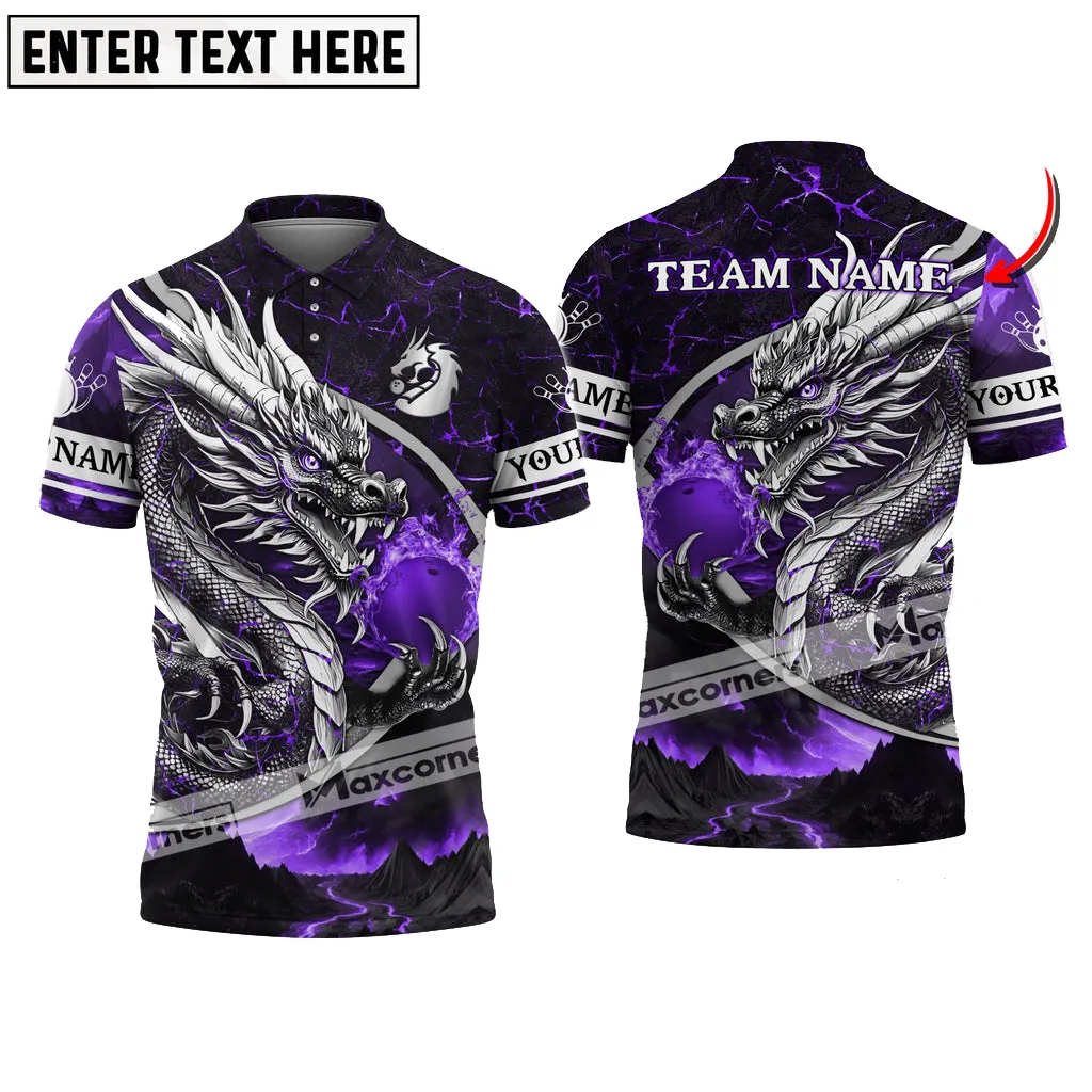 Bowling Ball And Pins Dragon Fire Flame Magma Pattern Multicolor Option Customized Name, Team Name 3D Polo Shirt
