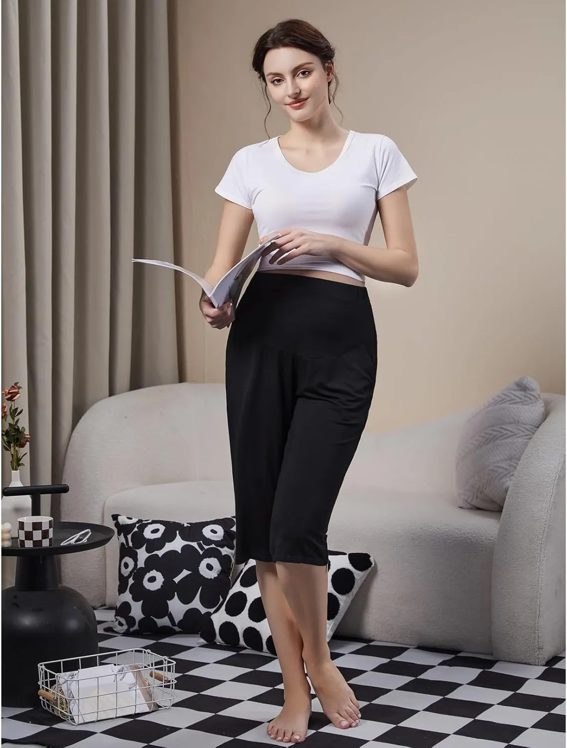 COLOMI Maternity Shorts for Women Maternity Capris Yoga Pregnancy Pants Soft Joggers Lounge Trousers Women Pajama Bottoms
