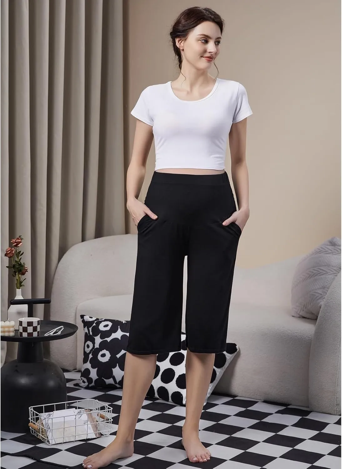 COLOMI Maternity Shorts for Women Maternity Capris Yoga Pregnancy Pants Soft Joggers Lounge Trousers Women Pajama Bottoms