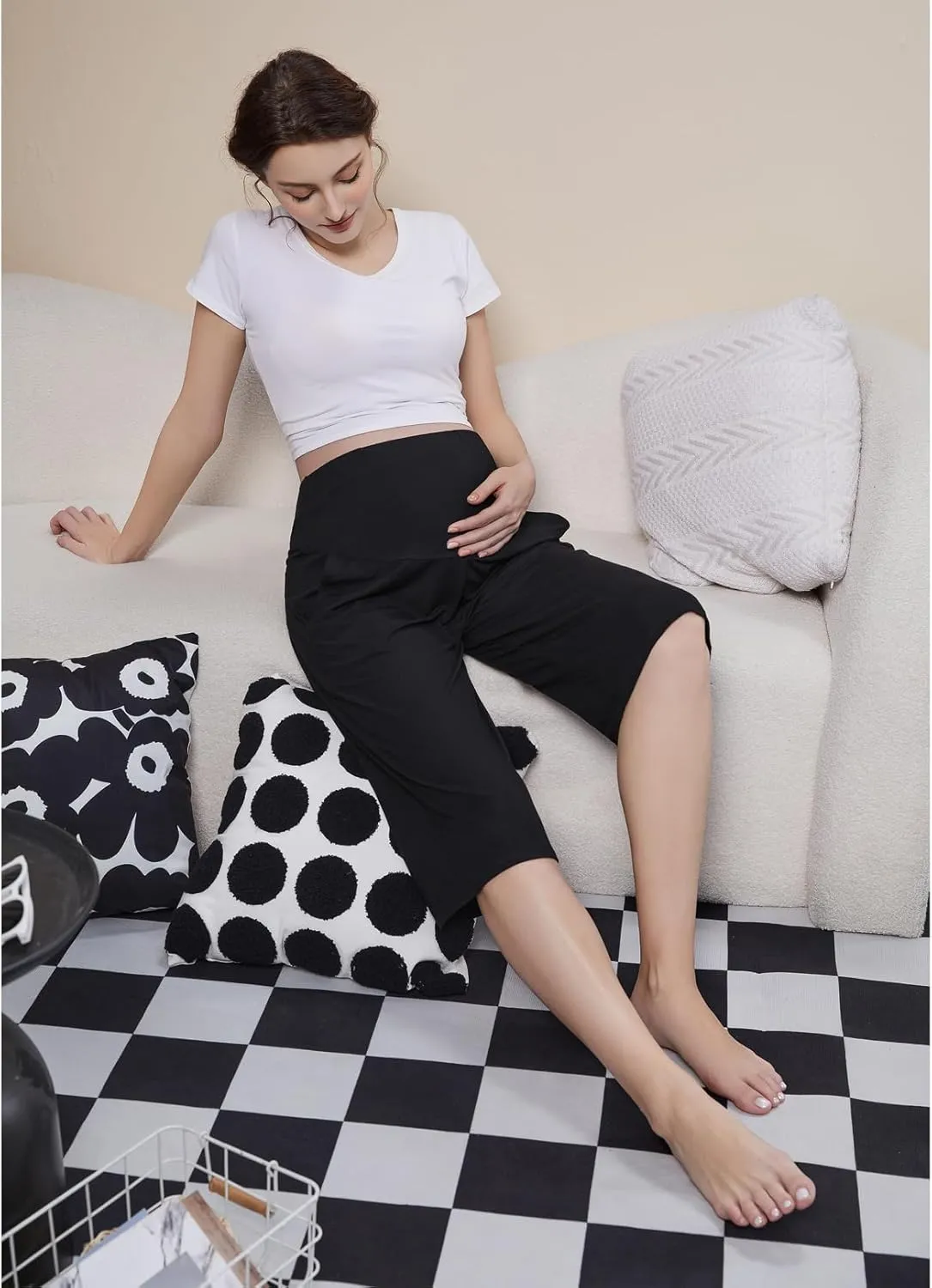 COLOMI Maternity Shorts for Women Maternity Capris Yoga Pregnancy Pants Soft Joggers Lounge Trousers Women Pajama Bottoms
