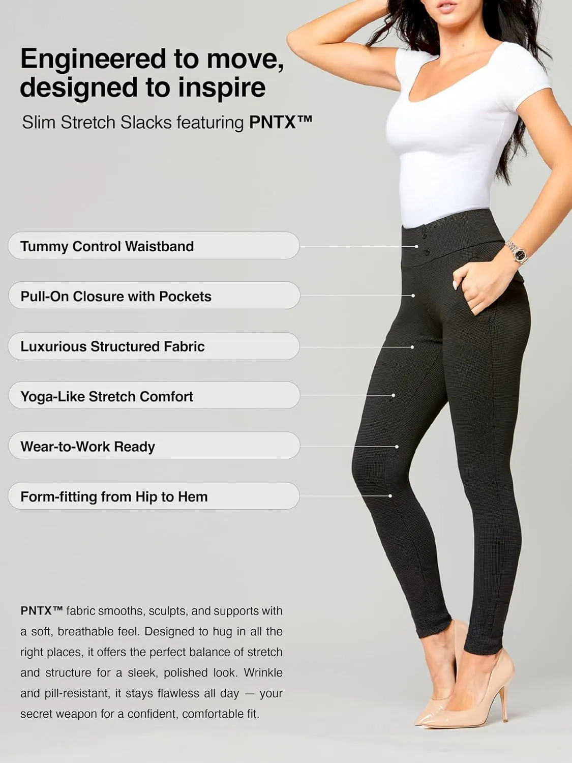 Conceited Stretch Slacks for Women - Wear to Work - Tummy Control - Slim Leg - Pockets - Ponte - (Available in Plus Size)