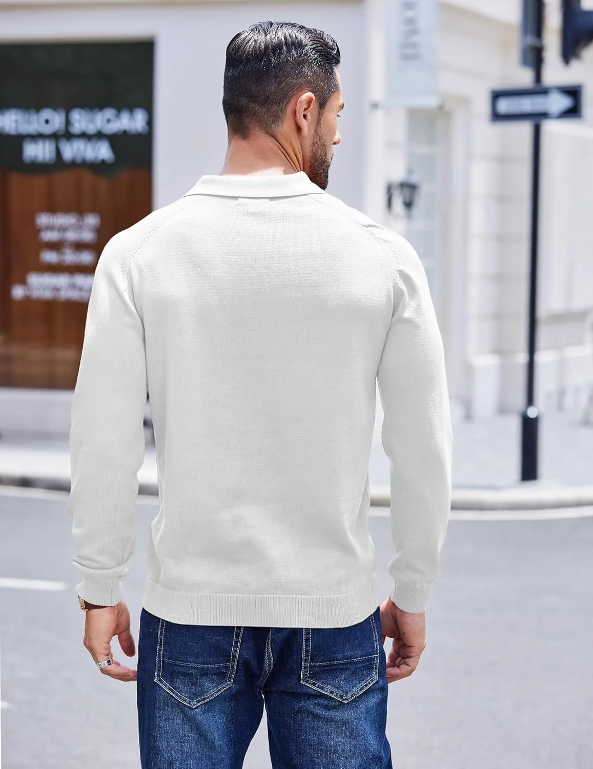 COOFANDY Mens Knit Polo Sweater Long Sleeve Collared Polo Hidden Button Casual Pullover Sweaters