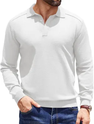 COOFANDY Mens Knit Polo Sweater Long Sleeve Collared Polo Hidden Button Casual Pullover Sweaters