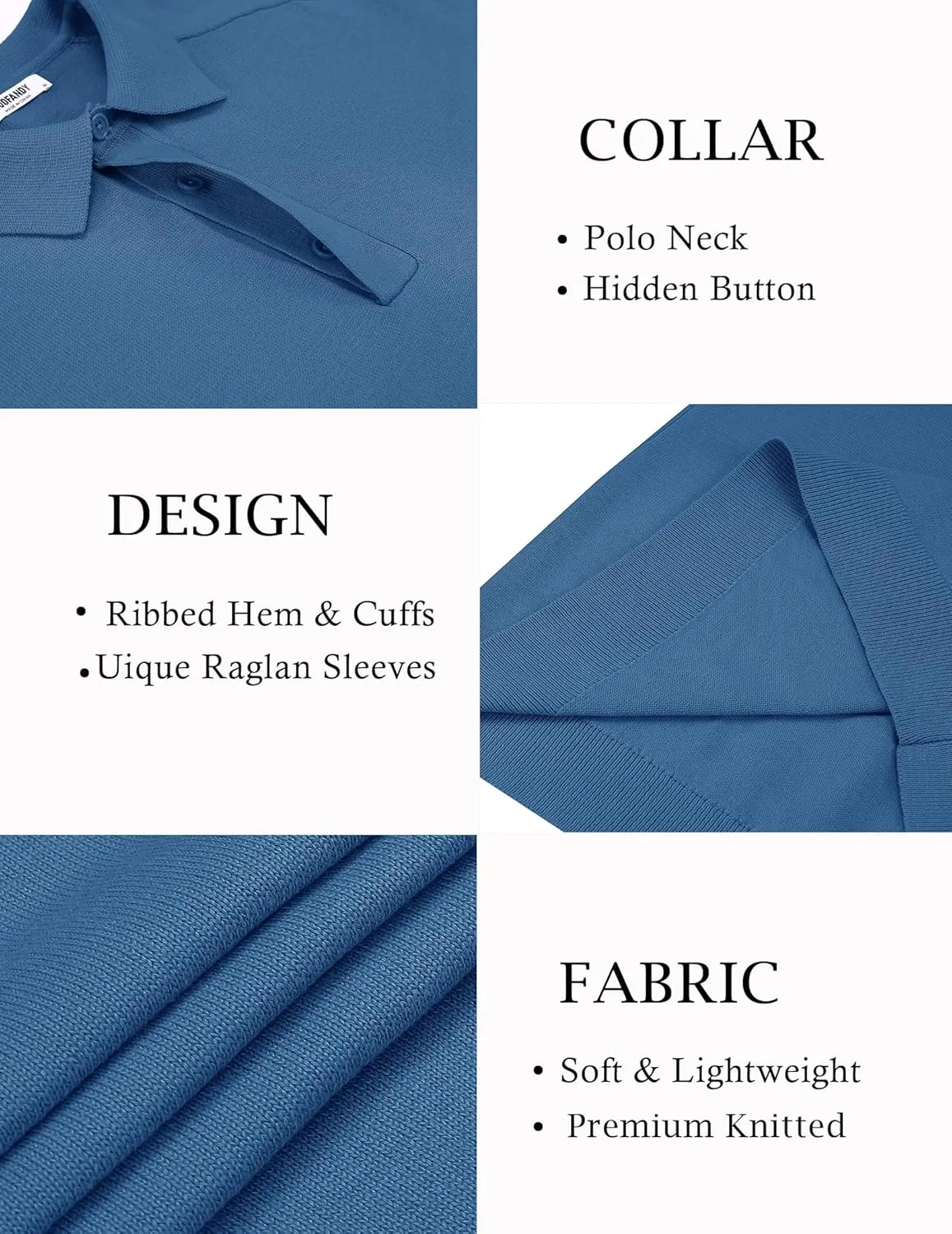 COOFANDY Mens Knit Polo Sweater Long Sleeve Collared Polo Hidden Button Casual Pullover Sweaters
