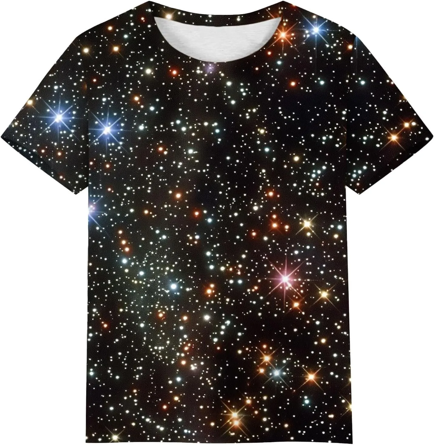 Cute Summer Tops for Women Galaxy Space Print Petite Shirts Casual Short Sleeve Crewneck Graphic Tees Blouses