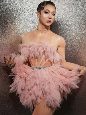 Dance Costumes Exotic Dancewear Dress Feathers / Fur Women's Party Performance Sleeveless Tulle