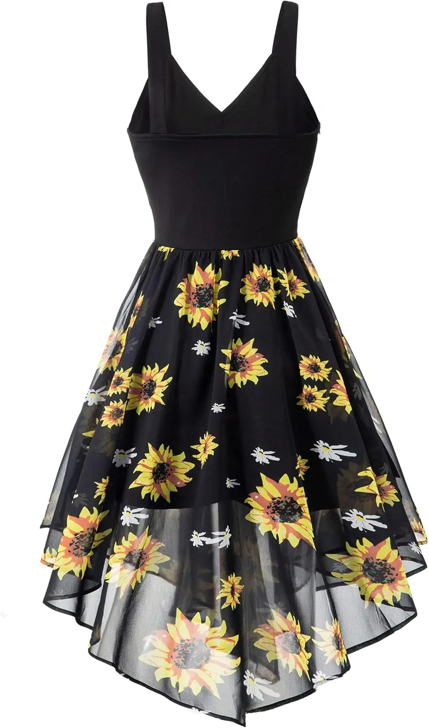 FEAPHY Women's Vintage Chiffon Sun Moon Star Sleeveless A-Line High Low Dress