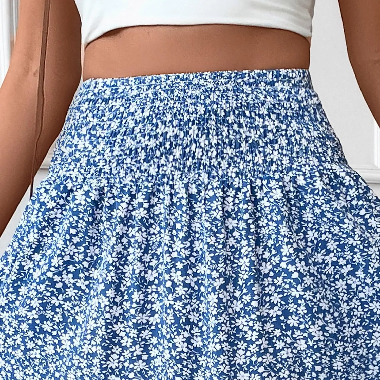 Floral Maxi Skirts for Women Trendy Summer Casual Boho Long Flowy Skirt Smocked Elastic High Waisted A Line Skirt