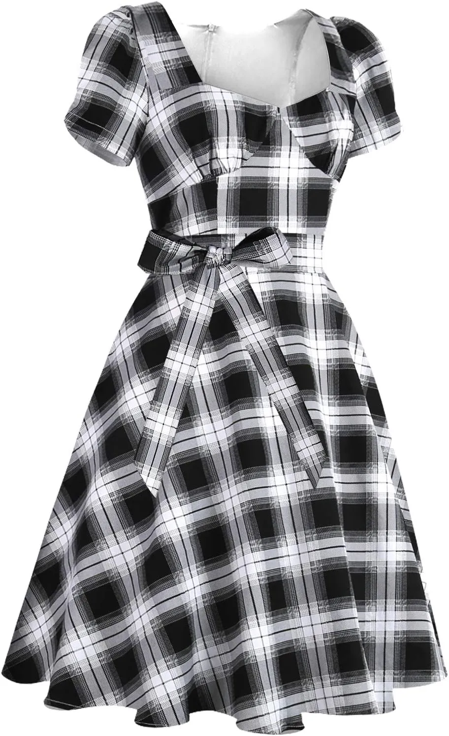 GOOBGS Women's 1950s Vintage Puff Sleeves Cocktail Rockabilly Swing Retro Dress with Pockets New