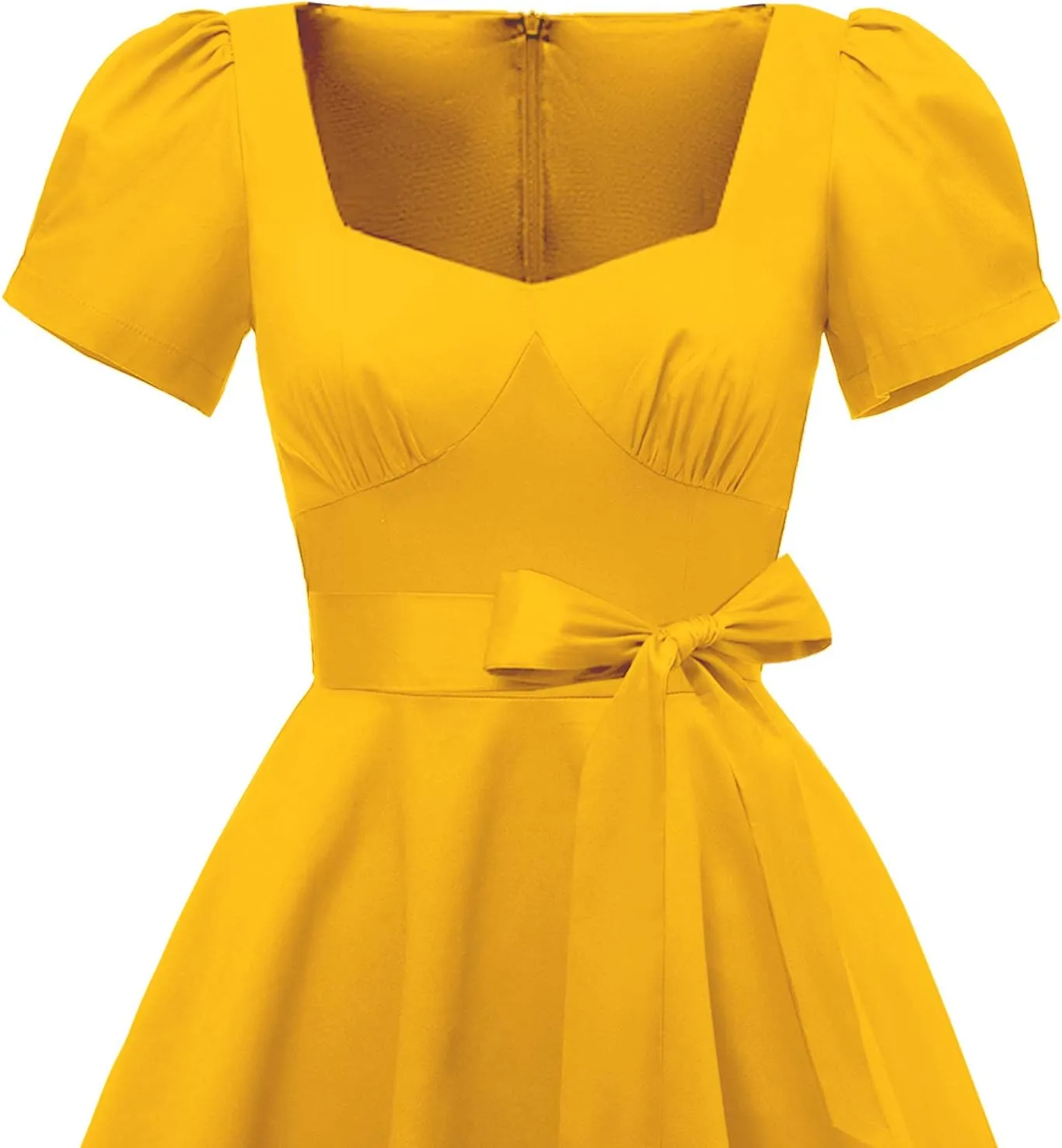 GOOBGS Women's 1950s Vintage Puff Sleeves Cocktail Rockabilly Swing Retro Dress with Pockets New