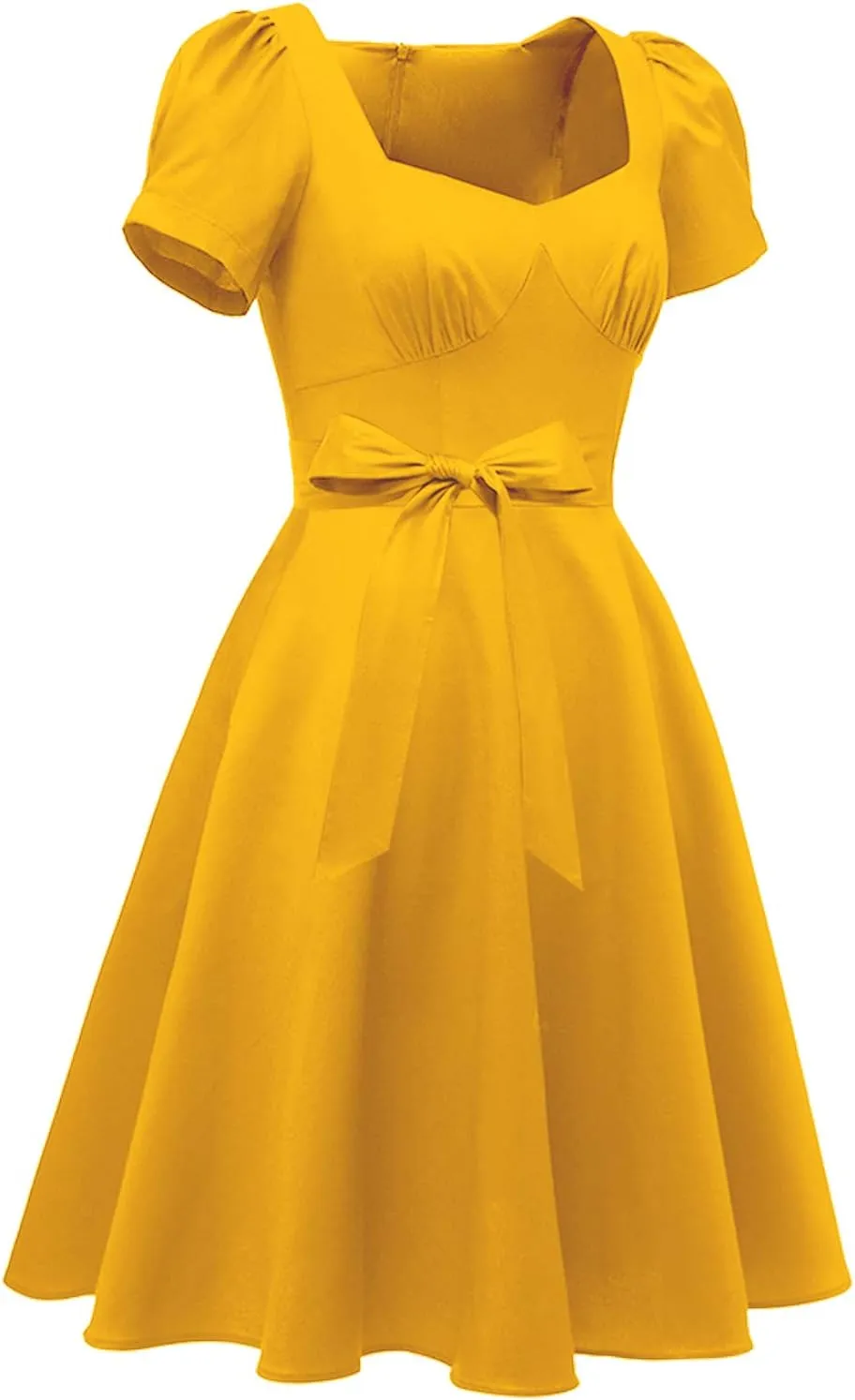 GOOBGS Women's 1950s Vintage Puff Sleeves Cocktail Rockabilly Swing Retro Dress with Pockets New