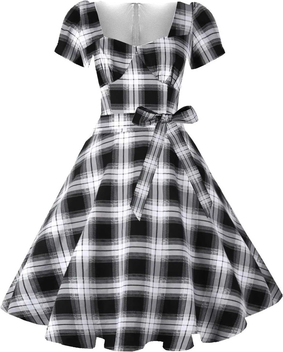 GOOBGS Women's 1950s Vintage Puff Sleeves Cocktail Rockabilly Swing Retro Dress with Pockets New