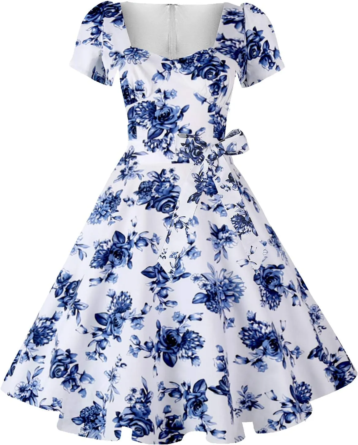 GOOBGS Women's 1950s Vintage Puff Sleeves Cocktail Rockabilly Swing Retro Dress with Pockets New