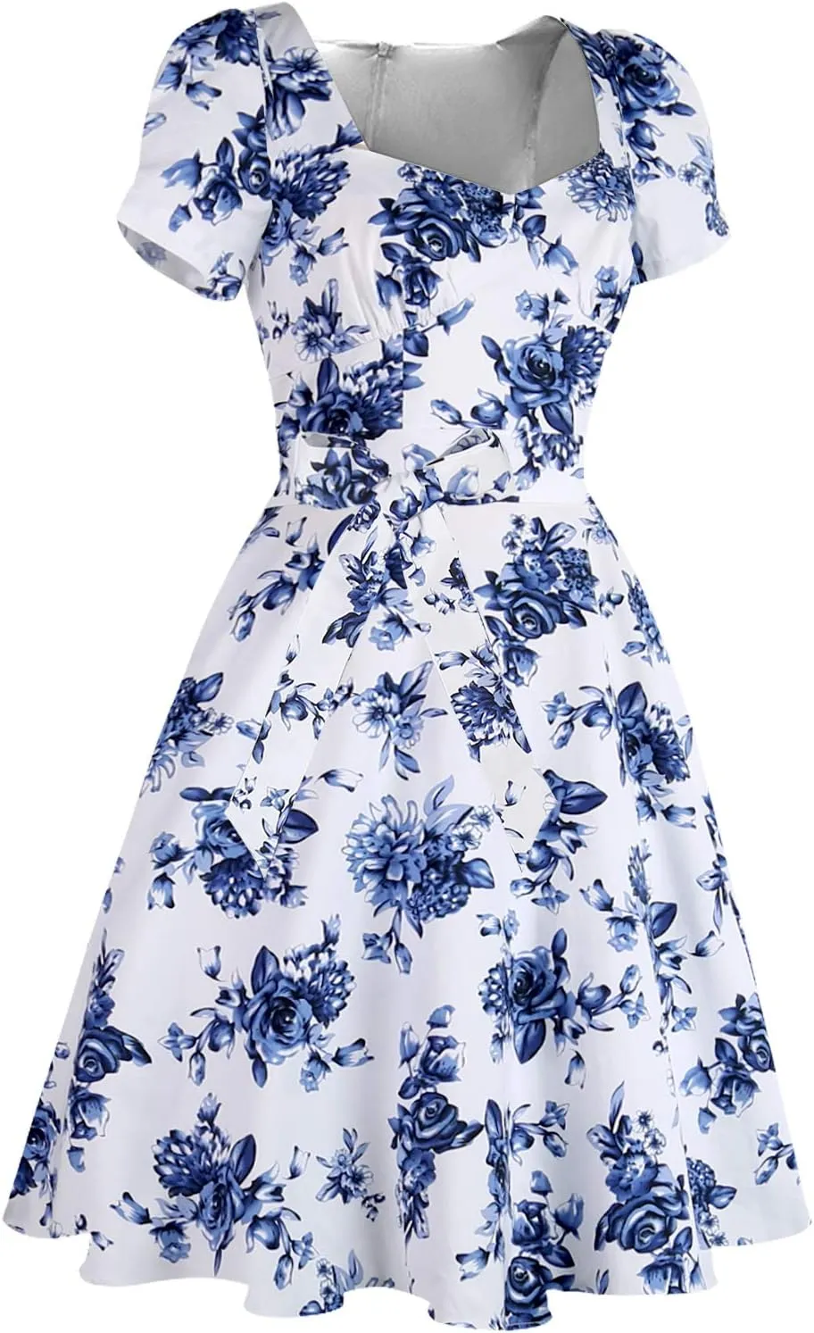 GOOBGS Women's 1950s Vintage Puff Sleeves Cocktail Rockabilly Swing Retro Dress with Pockets New