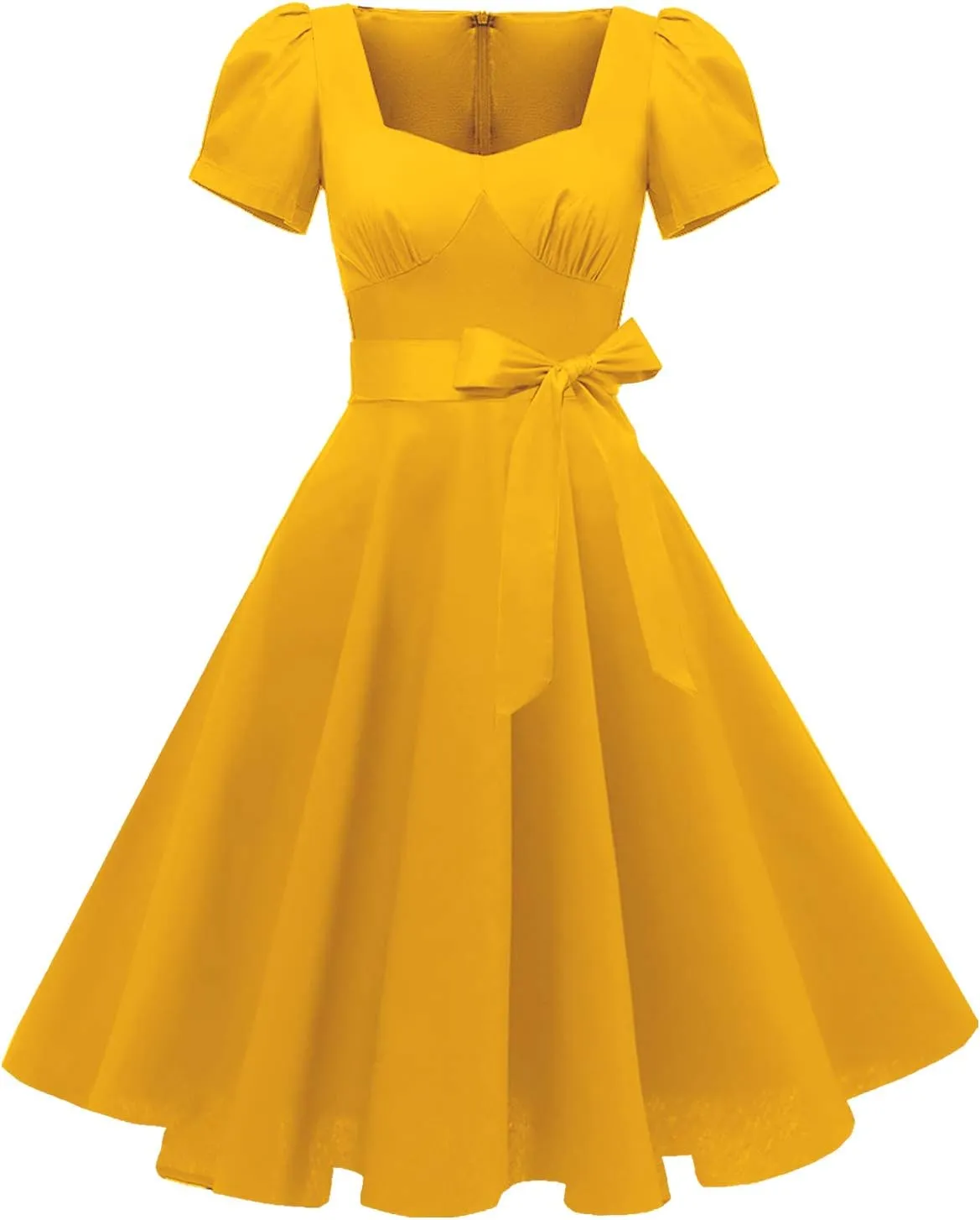 GOOBGS Women's 1950s Vintage Puff Sleeves Cocktail Rockabilly Swing Retro Dress with Pockets New