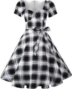 GOOBGS Women's 1950s Vintage Puff Sleeves Cocktail Rockabilly Swing Retro Dress with Pockets New