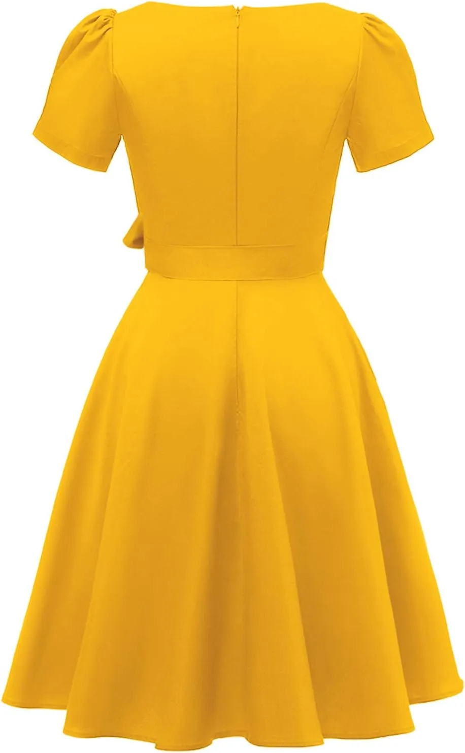GOOBGS Women's 1950s Vintage Puff Sleeves Cocktail Rockabilly Swing Retro Dress with Pockets New