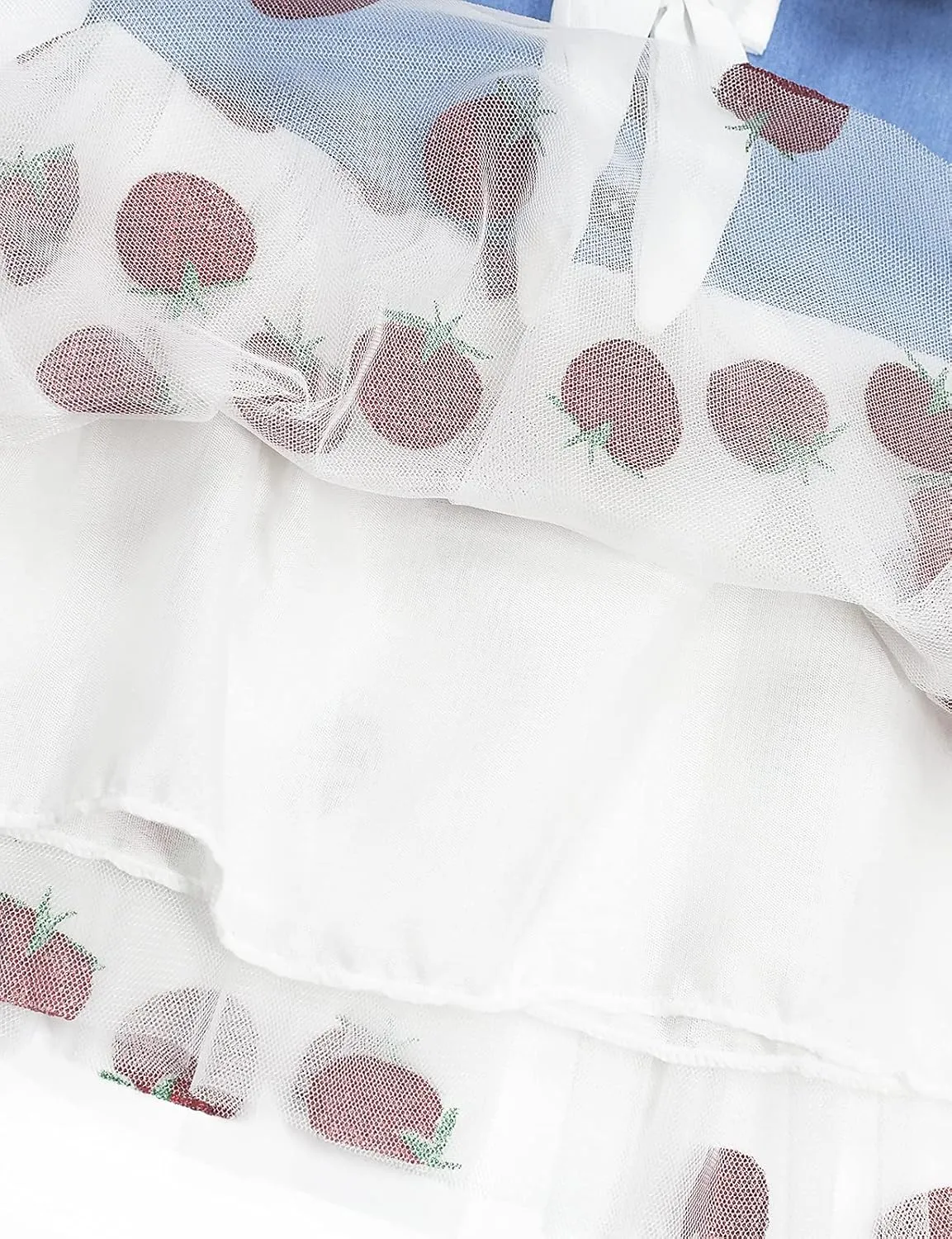 KIDSCOOL SPACE Baby Girls Overalls Jean Dress, Flower Embroidered Double Color Spliced Tulle Skirts