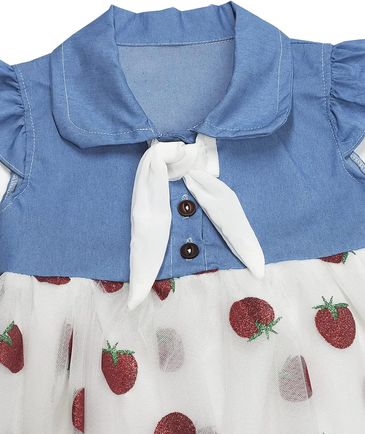 KIDSCOOL SPACE Baby Girls Overalls Jean Dress, Flower Embroidered Double Color Spliced Tulle Skirts