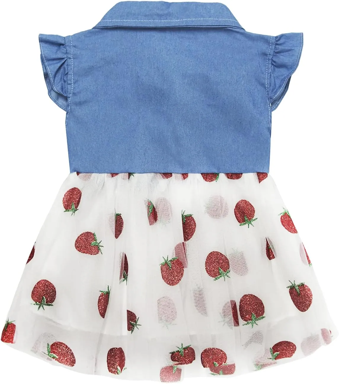 KIDSCOOL SPACE Baby Girls Overalls Jean Dress, Flower Embroidered Double Color Spliced Tulle Skirts