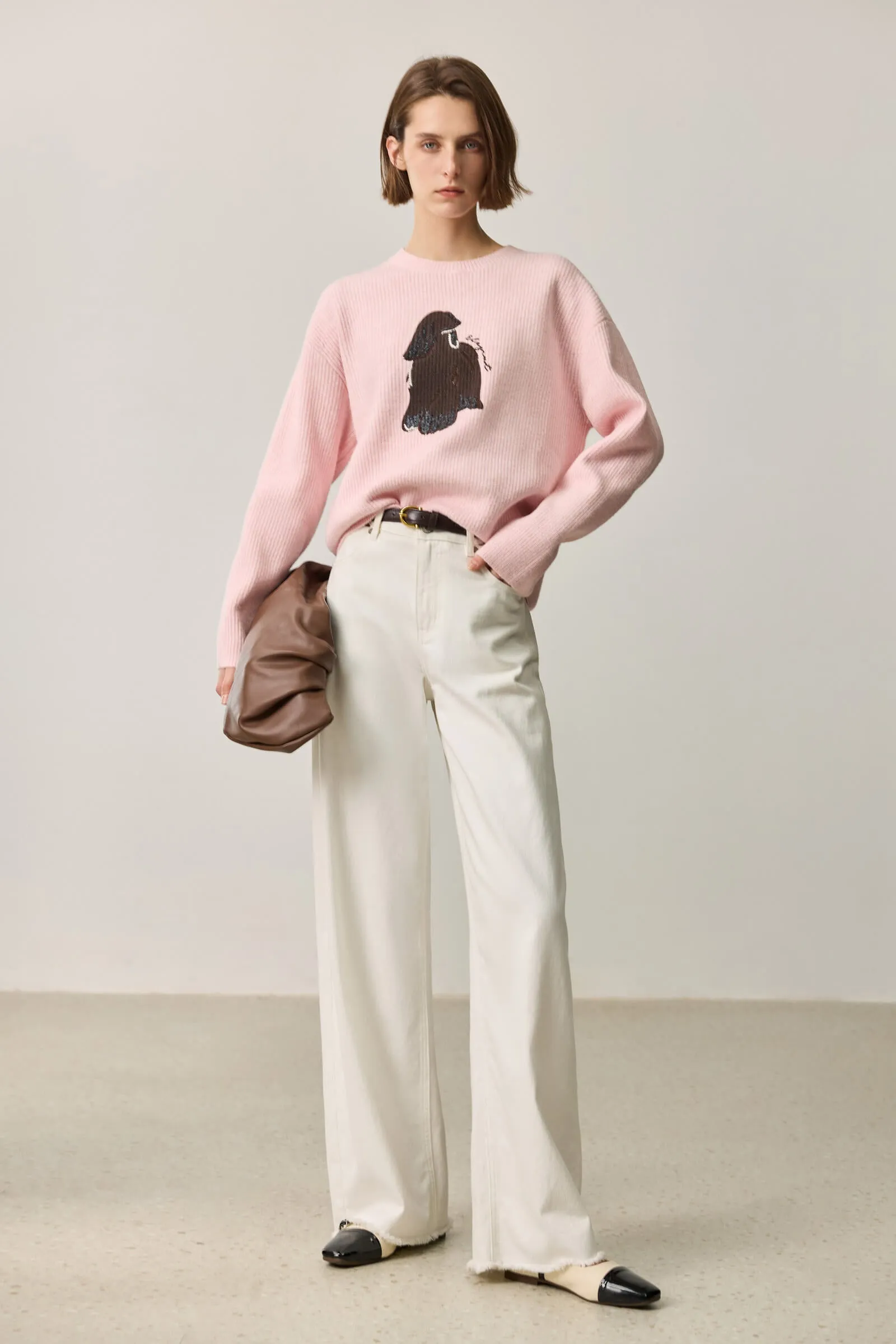 LILY Wool-Blend Puppy Embroidered Sweater