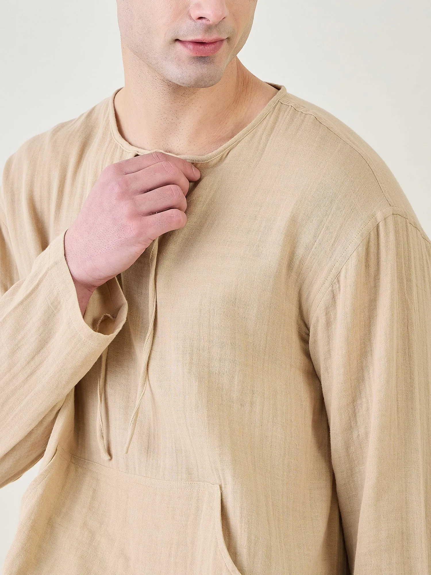 Mens Beige Cotton Kaftan Robe