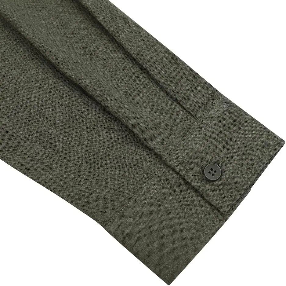Mens Casual Long Sleeve Cotton Linen Shirts Buttons Down Solid Plain Roll-Up Sleeve Summer Beach Shirts