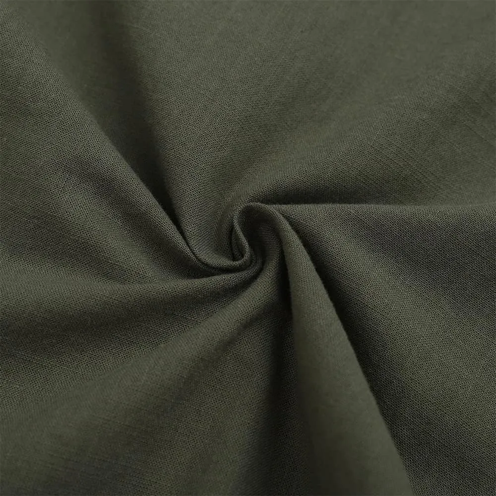 Mens Casual Long Sleeve Cotton Linen Shirts Buttons Down Solid Plain Roll-Up Sleeve Summer Beach Shirts