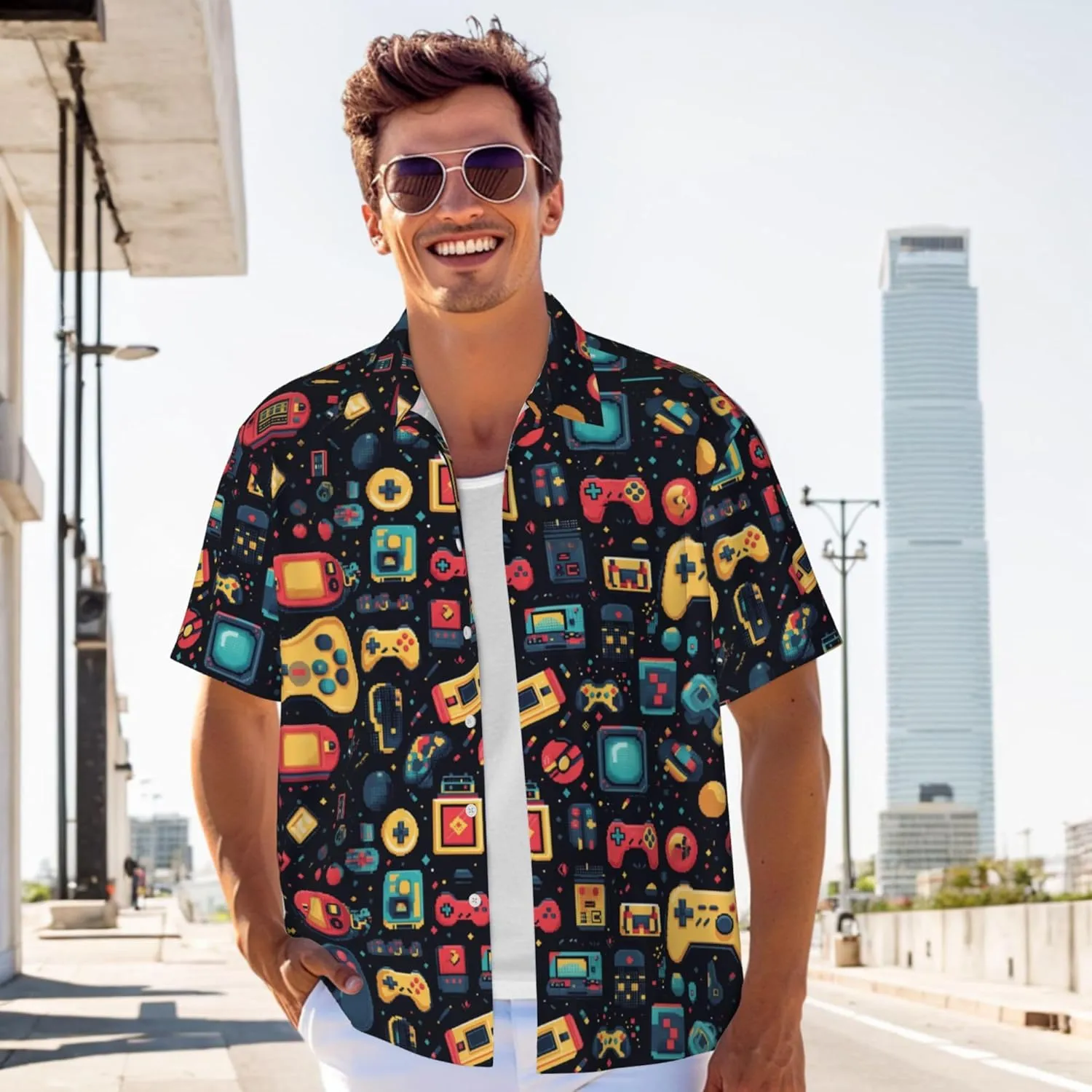 Mens Short Sleeve Button Up Shirts, Casual Party Shirts Stylish Beach Shirt Gifts for Men