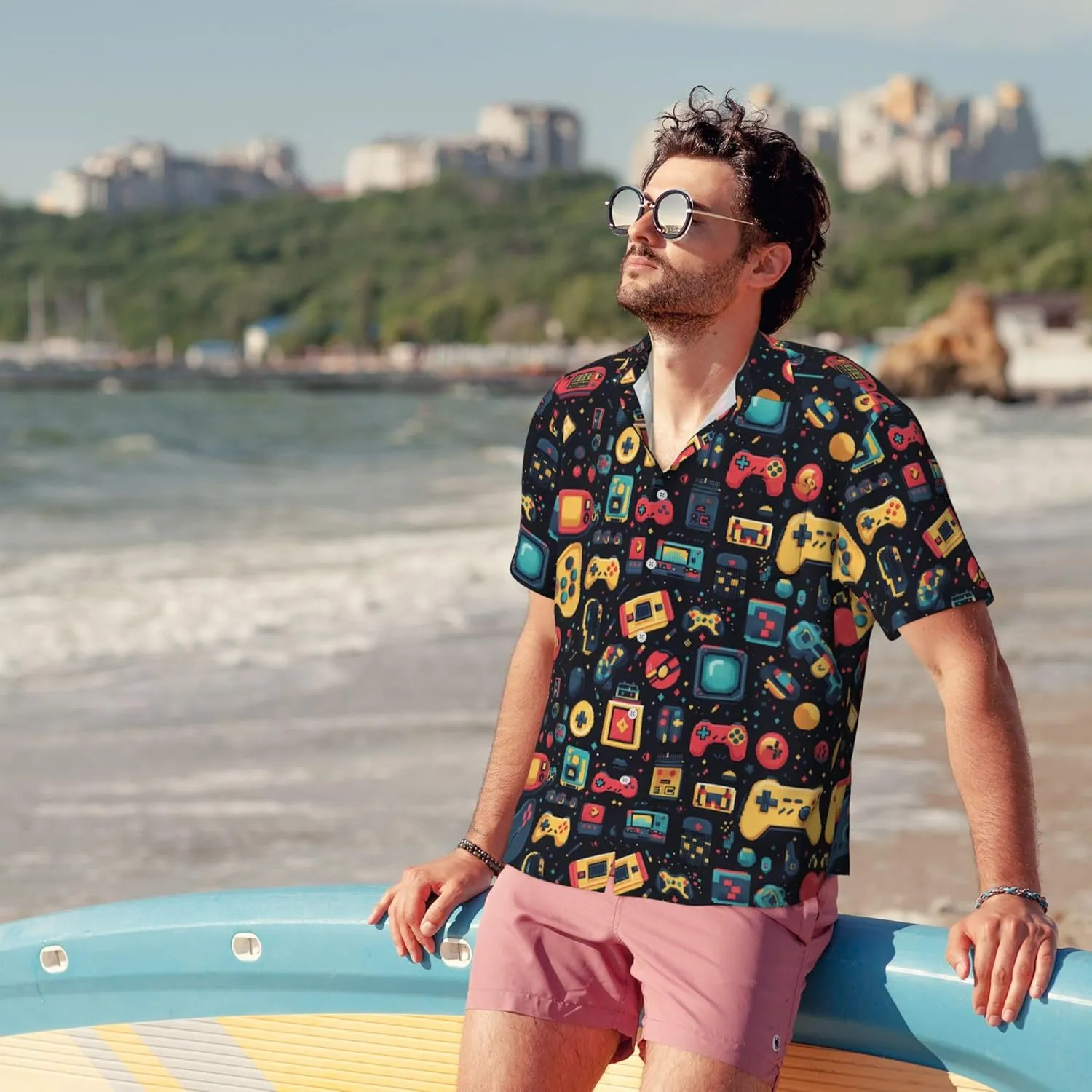 Mens Short Sleeve Button Up Shirts, Casual Party Shirts Stylish Beach Shirt Gifts for Men