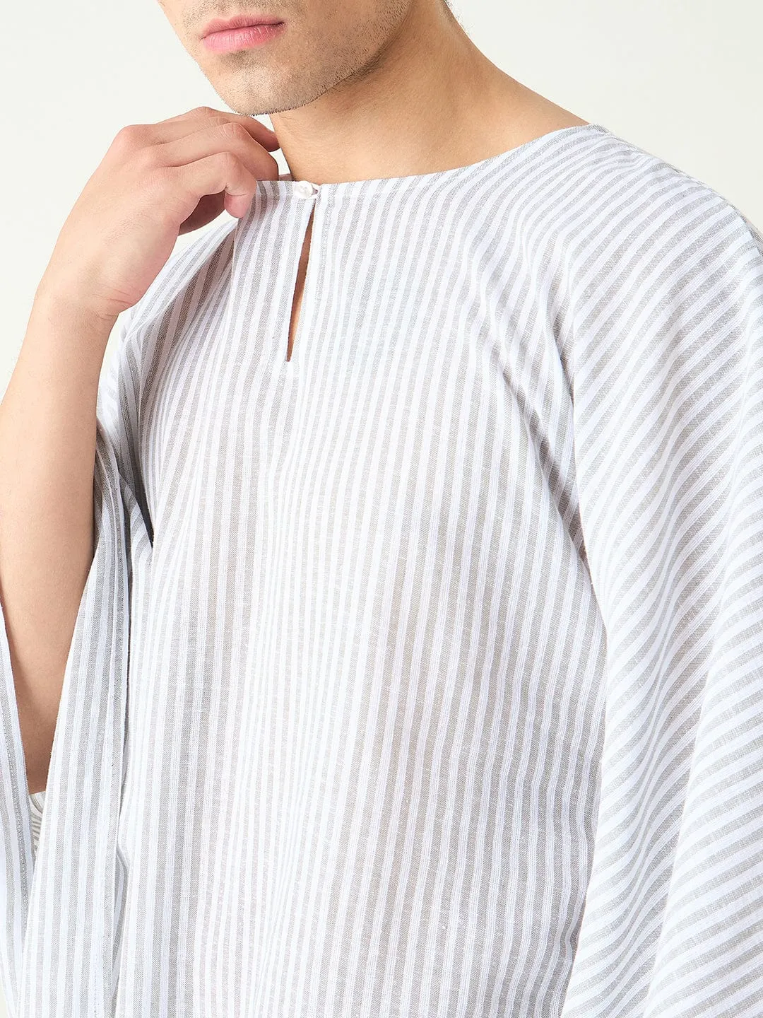 Mens White Striped Loungewear Kaftan Gown
