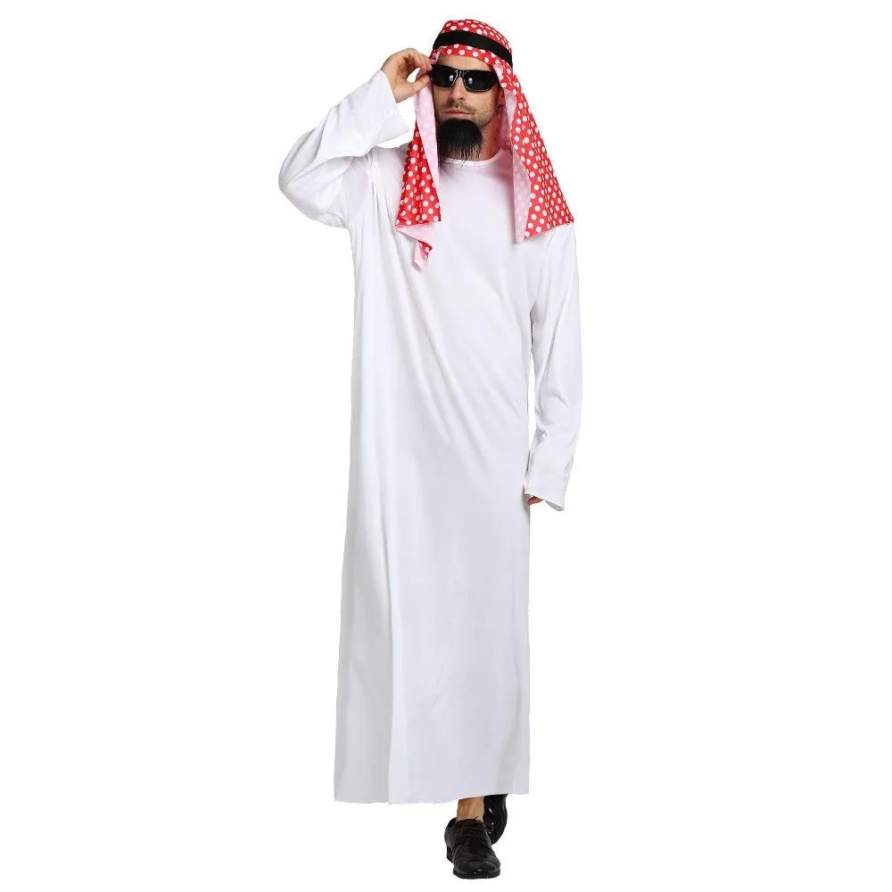 Middle East Dubai Prince adult male White Arab Red turban performance stage costume Cosplay