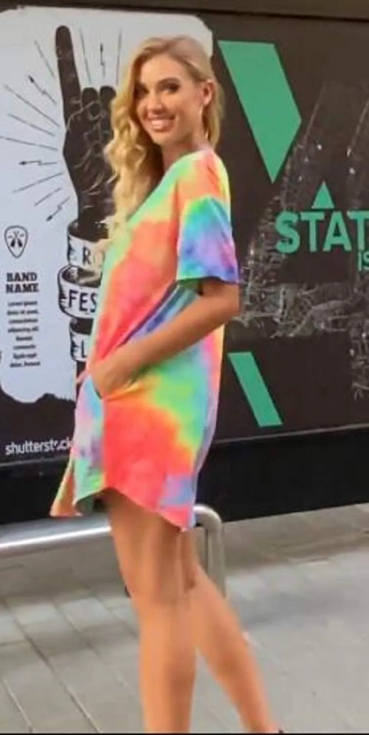 MOUSYA Women Tie Dye Dress Short Sleeve T Shirt Dress Summer Casual Loose Mini Dress with Pockets