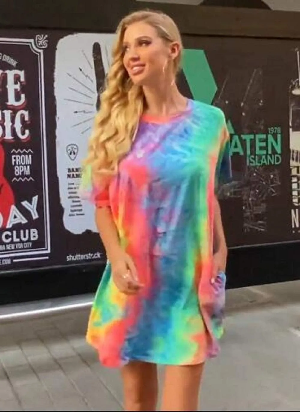 MOUSYA Women Tie Dye Dress Short Sleeve T Shirt Dress Summer Casual Loose Mini Dress with Pockets