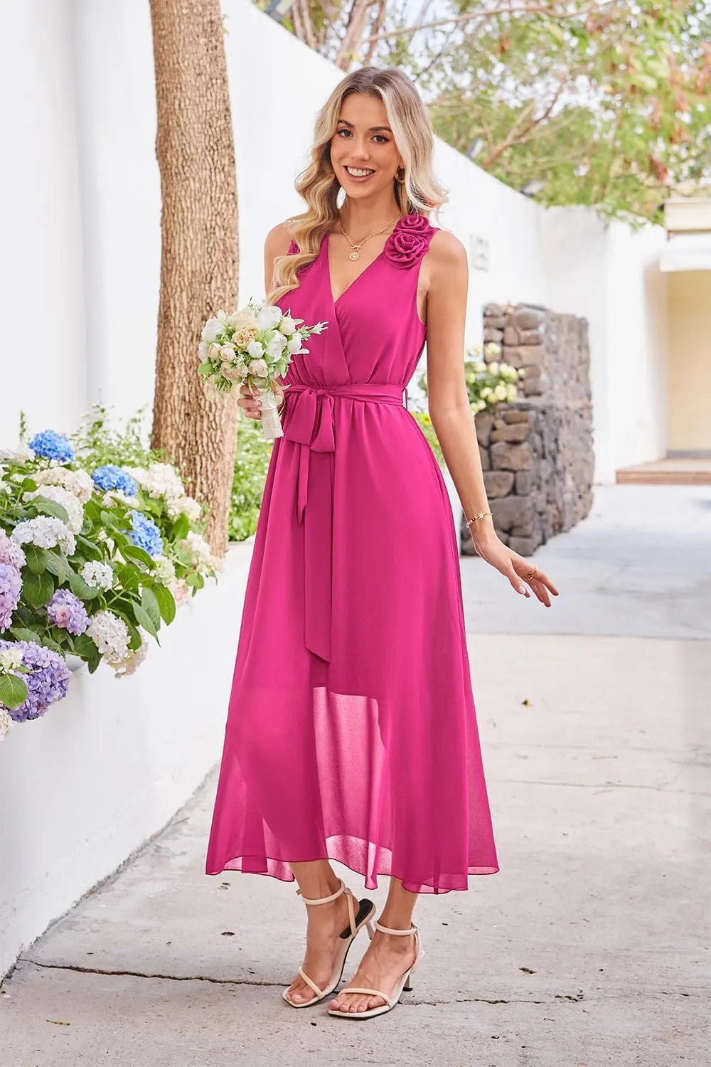Newshows Womens 2025 Summer Wedding Guest Bridesmaid V Neck Sleeveless Long Formal Evening Party Maxi Dress