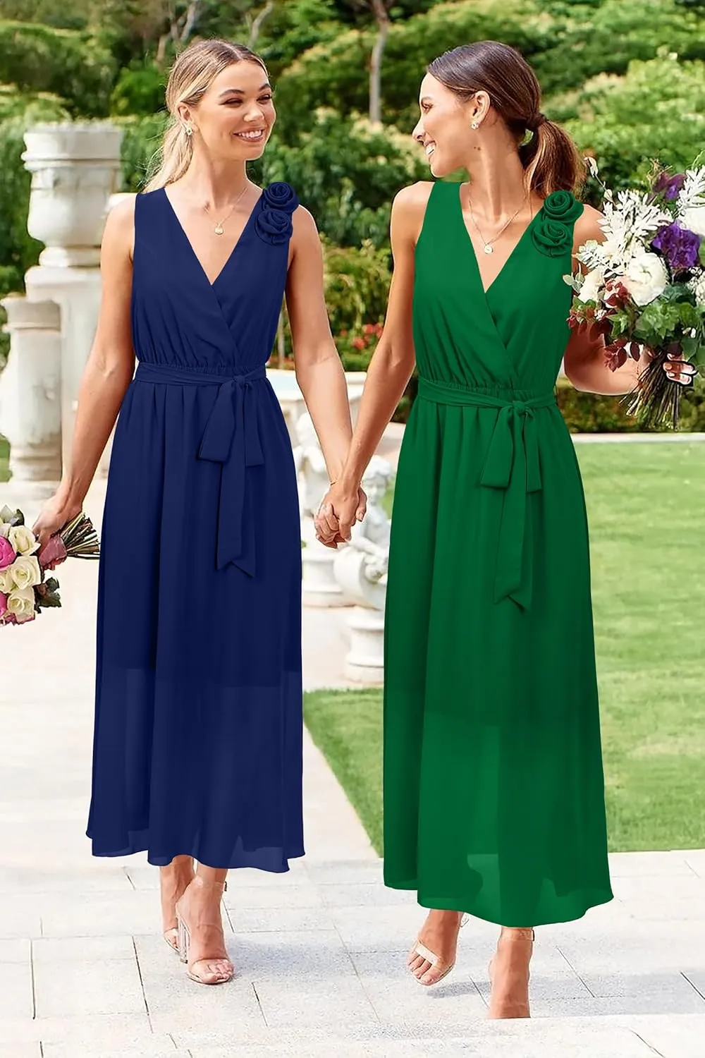 Newshows Womens 2025 Summer Wedding Guest Bridesmaid V Neck Sleeveless Long Formal Evening Party Maxi Dress